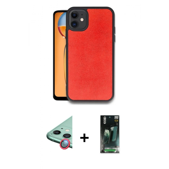 MARSİLYAN™- iPhone 11 Kılıf Kıvılcım Işık Serisi - Siyah 360 Mat Full Body Arka Koruyucu + Raze Metal Kamera Lens - KI