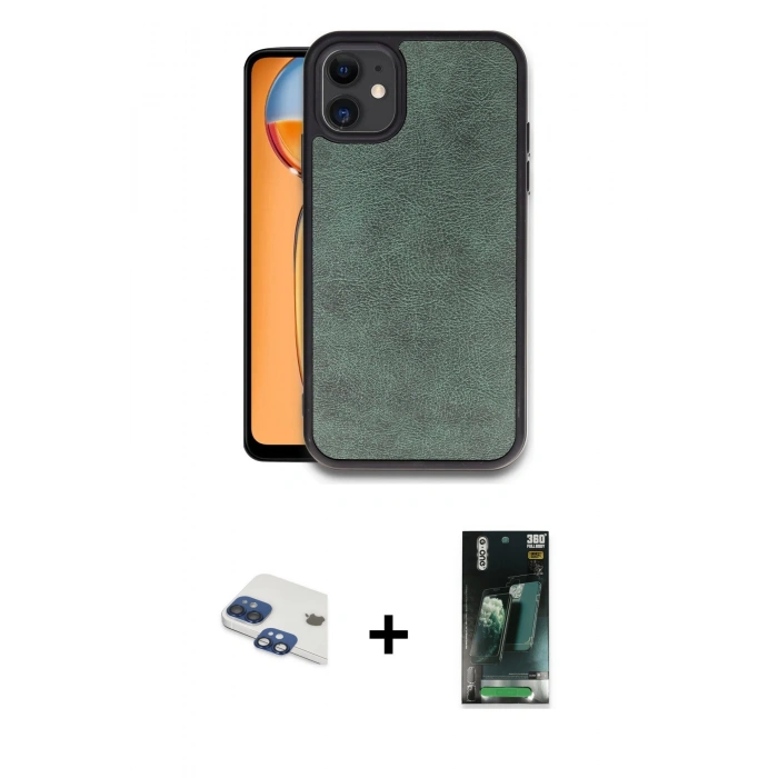 MARSİLYAN™- iPhone 11 Kılıf Kıvılcım Işık Serisi - Siyah 360 Mat Full Body Arka Koruyucu + Lacivert Pers Alüminyum Kamera Lens