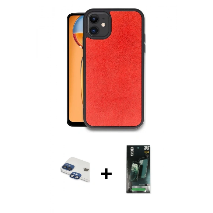 MARSİLYAN™- iPhone 11 Kılıf Kıvılcım Işık Serisi - Siyah 360 Mat Full Body Arka Koruyucu + Lacivert Pers Alüminyum Kamera Lens