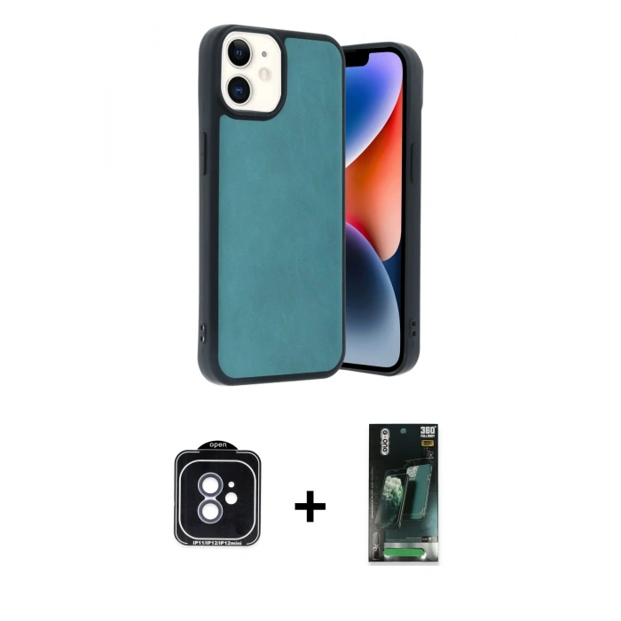 MARSİLYAN™- iPhone 11 Kılıf Kıvılcım Işık Serisi - Siyah 360 Mat Full Body Arka Koruyucu + PVD Metal Kamera Lens - MI