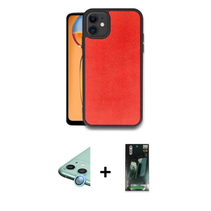 MARSİLYAN™- iPhone 11 Kılıf Kıvılcım Işık Serisi - Siyah 360 Mat Full Body Arka Koruyucu + Raze Metal Kamera Lens - MI