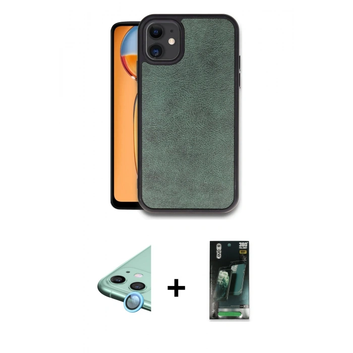 MARSİLYAN™- iPhone 11 Kılıf Kıvılcım Işık Serisi - Siyah 360 Mat Full Body Arka Koruyucu + Raze Metal Kamera Lens - MI