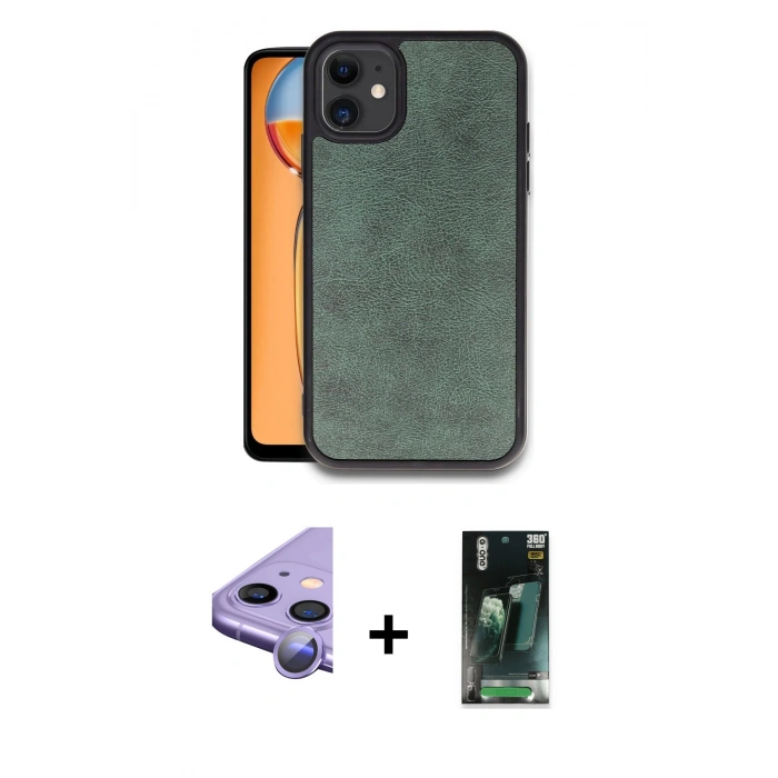 MARSİLYAN™- iPhone 11 Kılıf Kıvılcım Işık Serisi - Siyah 360 Mat Full Body Arka Koruyucu + Raze Metal Kamera Lens - MR