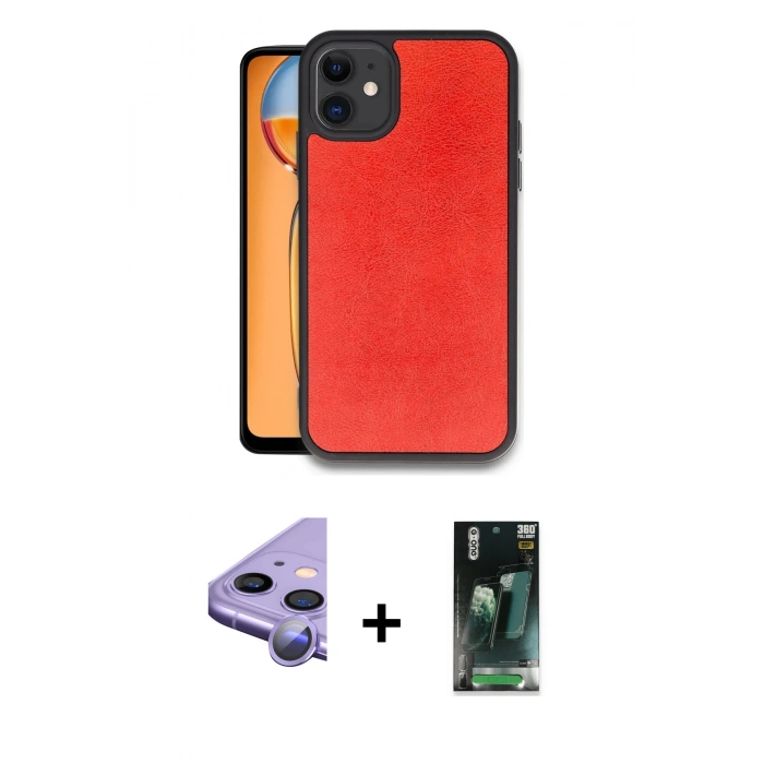 MARSİLYAN™- iPhone 11 Kılıf Kıvılcım Işık Serisi - Siyah 360 Mat Full Body Arka Koruyucu + Raze Metal Kamera Lens - MR