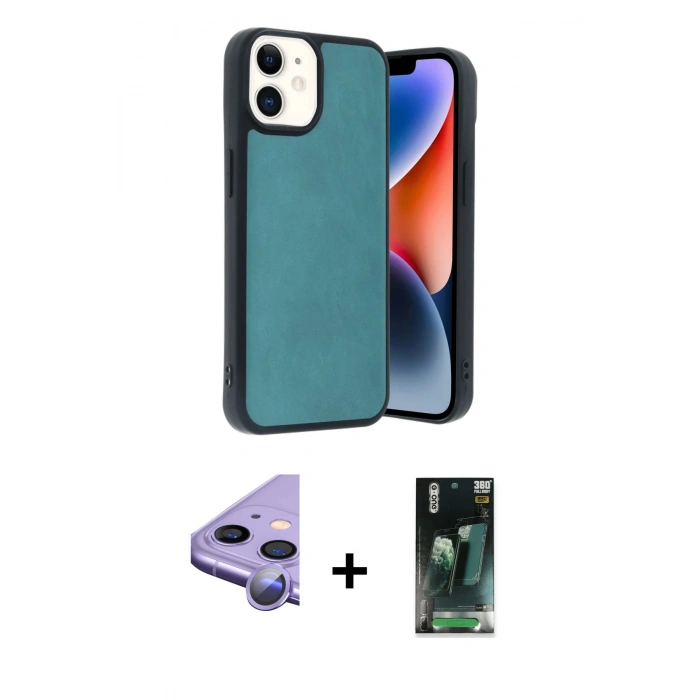 MARSİLYAN™- iPhone 11 Kılıf Kıvılcım Işık Serisi - Siyah 360 Mat Full Body Arka Koruyucu + Raze Metal Kamera Lens - MR