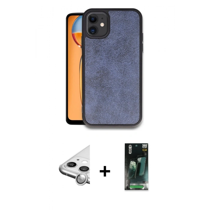 MARSİLYAN™- iPhone 11 Kılıf Kıvılcım Işık Serisi - Siyah 360 Mat Full Body Arka Koruyucu + Raze Metal Kamera Lens - GS