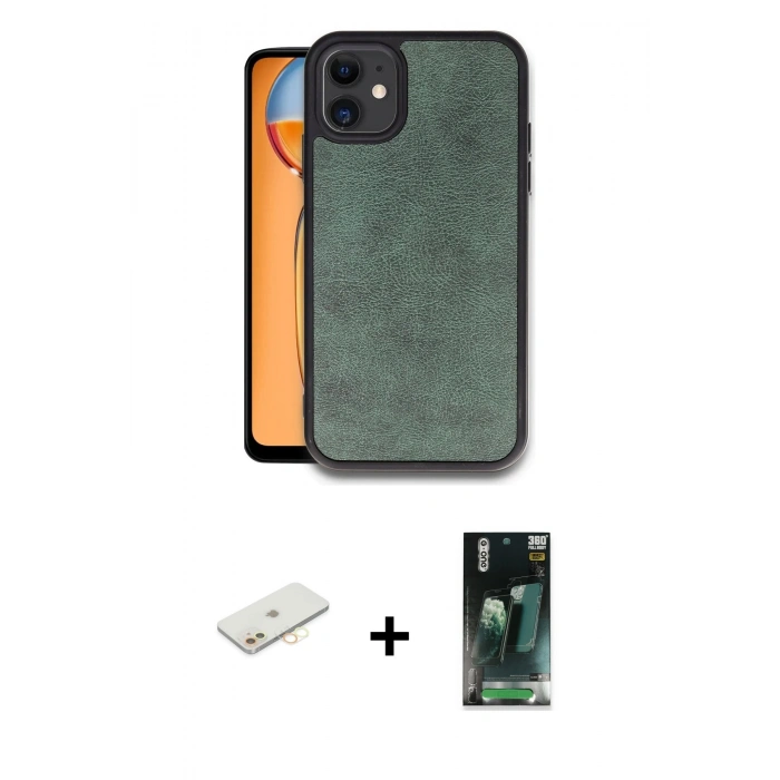 MARSİLYAN™- iPhone 11 Kılıf Kıvılcım Işık Serisi - Siyah 360 Mat Full Body Arka Koruyucu + Renkli Kamera Lens Koruma Cam - SI