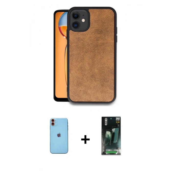 MARSİLYAN™- iPhone 11 Kılıf Kıvılcım Işık Serisi - Siyah 360 Mat Full Body Arka Koruyucu + Neon Fosforlu Kamera Lens - TU