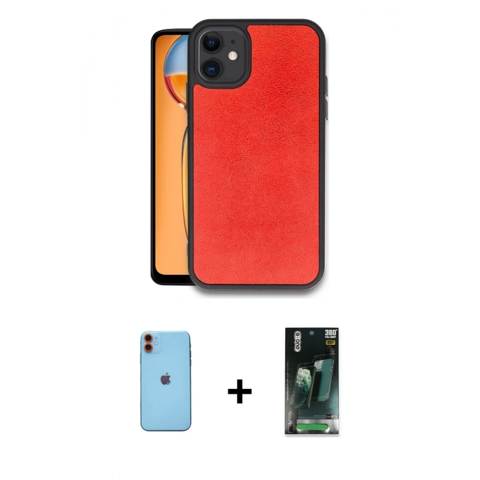 MARSİLYAN™- iPhone 11 Kılıf Kıvılcım Işık Serisi - Siyah 360 Mat Full Body Arka Koruyucu + Neon Fosforlu Kamera Lens - TU
