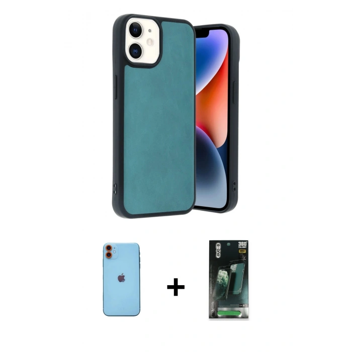 MARSİLYAN™- iPhone 11 Kılıf Kıvılcım Işık Serisi - Siyah 360 Mat Full Body Arka Koruyucu + Neon Fosforlu Kamera Lens - TU