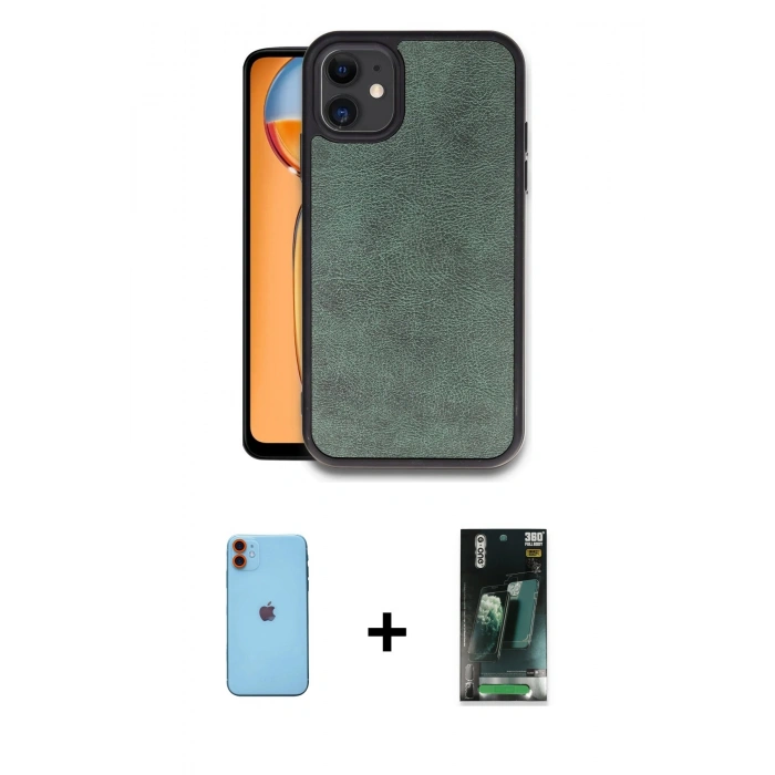MARSİLYAN™- iPhone 11 Kılıf Kıvılcım Işık Serisi - Siyah 360 Mat Full Body Arka Koruyucu + Neon Fosforlu Kamera Lens - TU