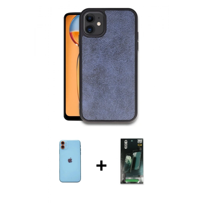 MARSİLYAN™- iPhone 11 Kılıf Kıvılcım Işık Serisi - Siyah 360 Mat Full Body Arka Koruyucu + Neon Fosforlu Kamera Lens - TU