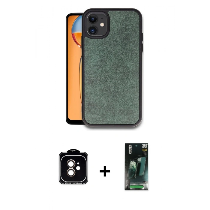 MARSİLYAN™- iPhone 11 Kılıf Kıvılcım Işık Serisi - Siyah 360 Mat Full Body Arka Koruyucu + PVD Metal Kamera Lens - TU
