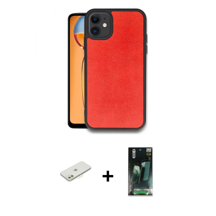 MARSİLYAN™- iPhone 11 Kılıf Kıvılcım Işık Serisi - Siyah 360 Mat Full Body Arka Koruyucu + Renkli Kamera Lens Koruma Cam - TU