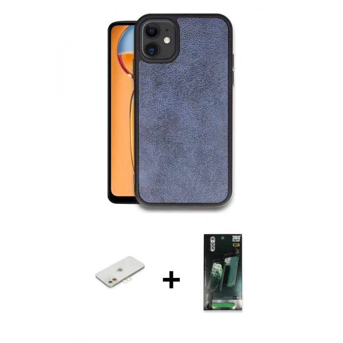 MARSİLYAN™- iPhone 11 Kılıf Kıvılcım Işık Serisi - Siyah 360 Mat Full Body Arka Koruyucu + Renkli Kamera Lens Koruma Cam - TU