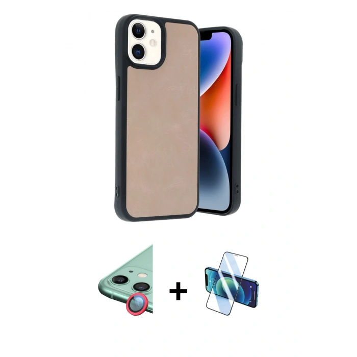MARSİLYAN™- iPhone 11 Kılıf Kıvılcım Işık Serisi - Siyah 3D Antistatik Cam Ekran Koruyucu + Raze Metal Kamera Lens - KI