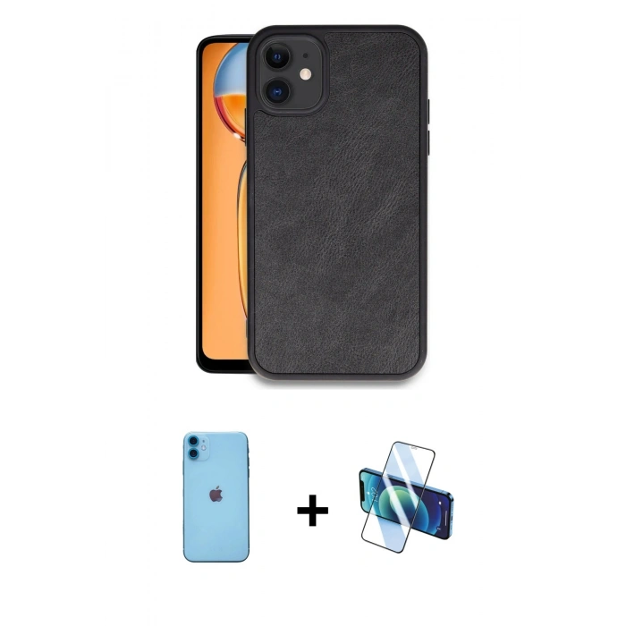 MARSİLYAN™- iPhone 11 Kılıf Kıvılcım Işık Serisi - Siyah 3D Antistatik Cam Ekran Koruyucu + Neon Fosforlu Kamera Lens - MI
