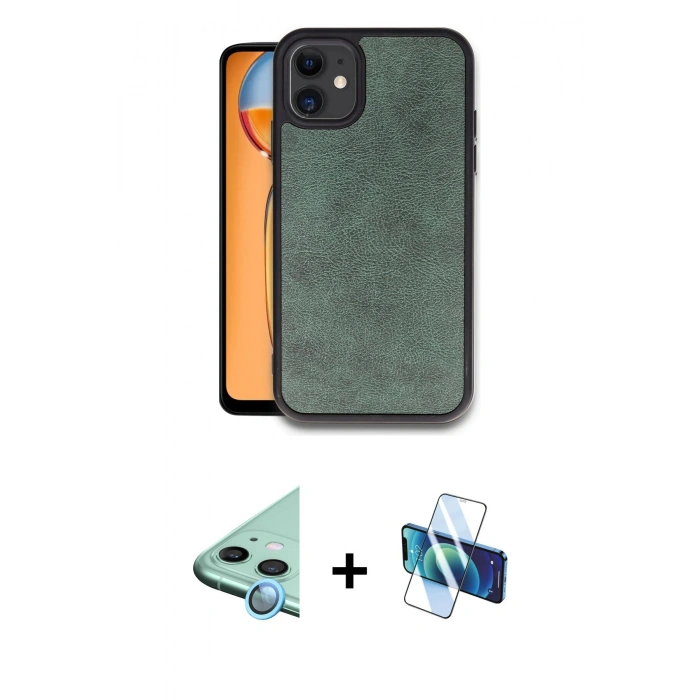 MARSİLYAN™- iPhone 11 Kılıf Kıvılcım Işık Serisi - Siyah 3D Antistatik Cam Ekran Koruyucu + Mavi Raze Metal Kamera Lens