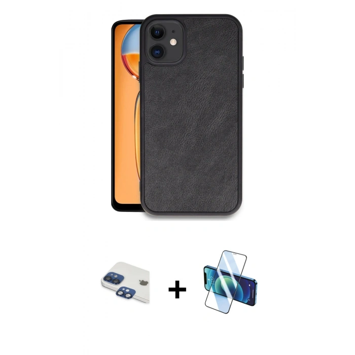 MARSİLYAN™- iPhone 11 Kılıf Kıvılcım Işık Serisi - Siyah 3D Antistatik Cam Ekran Koruyucu + Pers Alüminyum Kamera Lens - LT