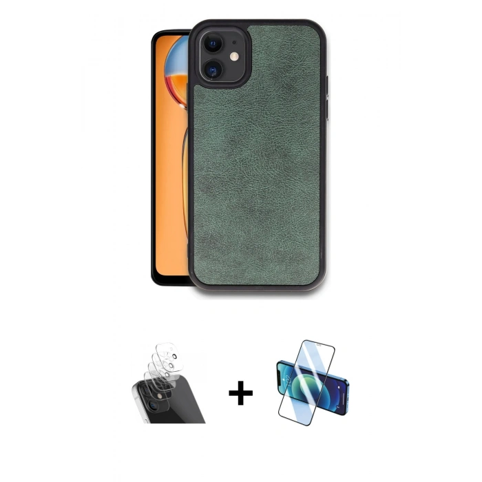 MARSİLYAN™- iPhone 11 Kılıf Kıvılcım Işık Serisi - Siyah 3D Antistatik Cam Ekran Koruyucu + Kamera Lens Koruma Cam - SF