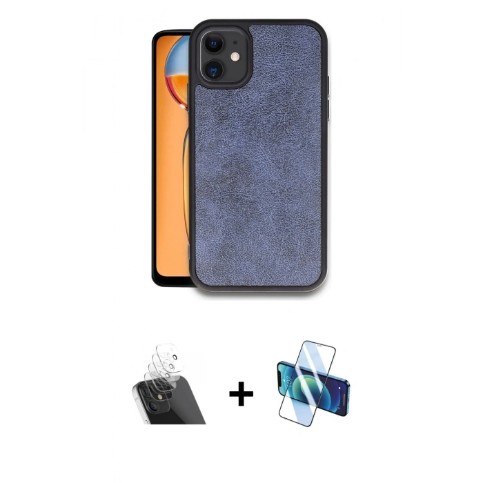 MARSİLYAN™- iPhone 11 Kılıf Kıvılcım Işık Serisi - Siyah 3D Antistatik Cam Ekran Koruyucu + Kamera Lens Koruma Cam - SF