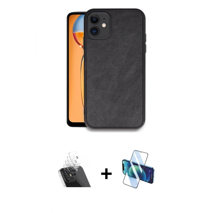 MARSİLYAN™- iPhone 11 Kılıf Kıvılcım Işık Serisi - Siyah 3D Antistatik Cam Ekran Koruyucu + Kamera Lens Koruma Cam - SF