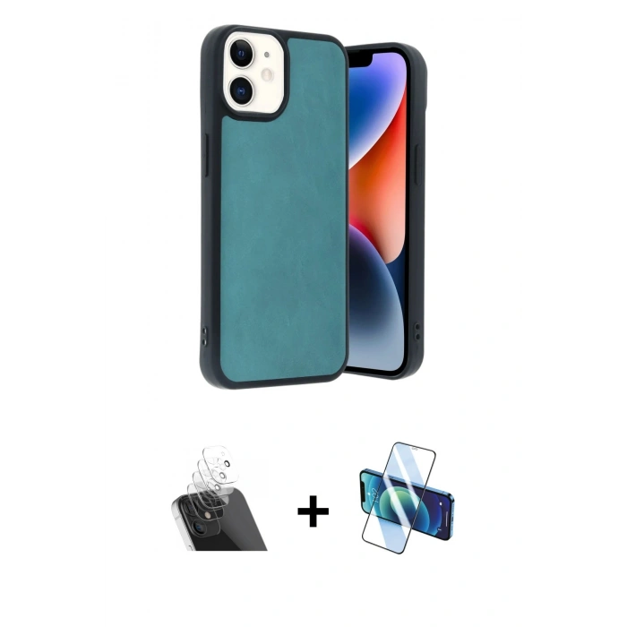MARSİLYAN™- iPhone 11 Kılıf Kıvılcım Işık Serisi - Siyah 3D Antistatik Cam Ekran Koruyucu + Kamera Lens Koruma Cam - SF