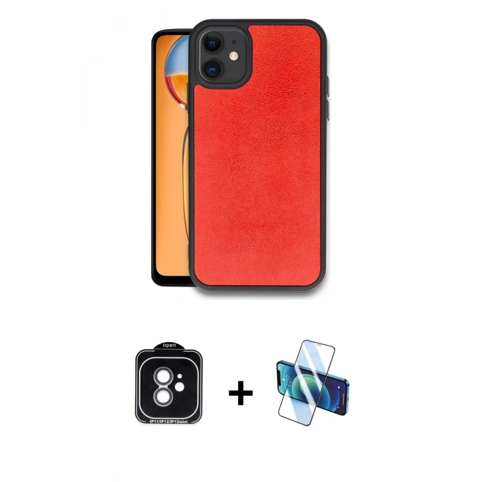 MARSİLYAN™- iPhone 11 Kılıf Kıvılcım Işık Serisi - Siyah 3D Antistatik Cam Ekran Koruyucu + PVD Metal Kamera Lens - YL