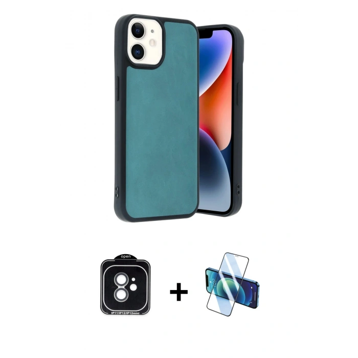 MARSİLYAN™- iPhone 11 Kılıf Kıvılcım Işık Serisi - Siyah 3D Antistatik Cam Ekran Koruyucu + PVD Metal Kamera Lens - YL
