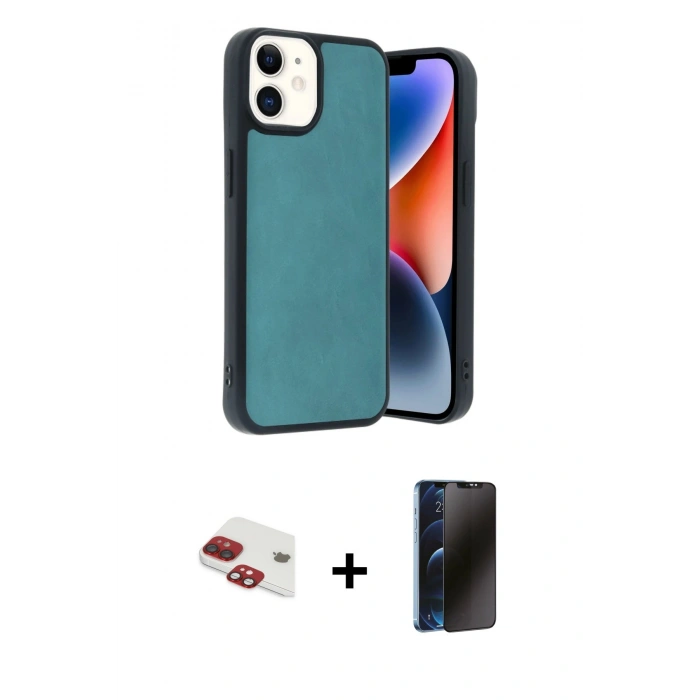 MARSİLYAN™- iPhone 11 Kılıf Kıvılcım Işık Serisi - Siyah 3D Antistatik Hayalet Cam Ekran Koruyucu + Pers Alüminyum Kamera Lens - KI