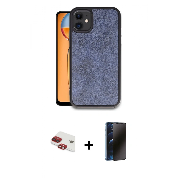 MARSİLYAN™- iPhone 11 Kılıf Kıvılcım Işık Serisi - Siyah 3D Antistatik Hayalet Cam Ekran Koruyucu + Pers Alüminyum Kamera Lens - KI