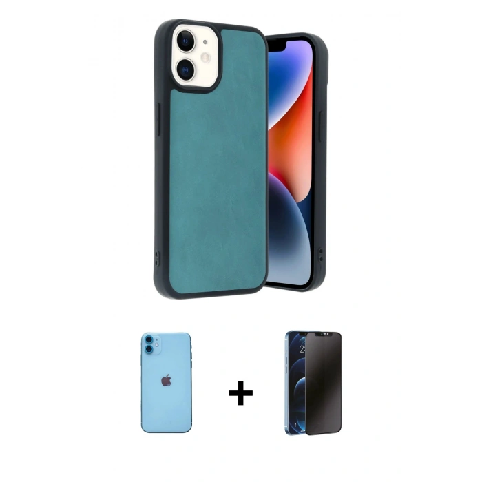 MARSİLYAN™- iPhone 11 Kılıf Kıvılcım Işık Serisi - Siyah 3D Antistatik Hayalet Cam Ekran Koruyucu + Neon Fosforlu Kamera Lens - MI