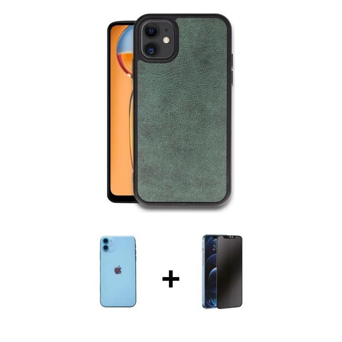 MARSİLYAN™- iPhone 11 Kılıf Kıvılcım Işık Serisi - Siyah 3D Antistatik Hayalet Cam Ekran Koruyucu + Neon Fosforlu Kamera Lens - MI