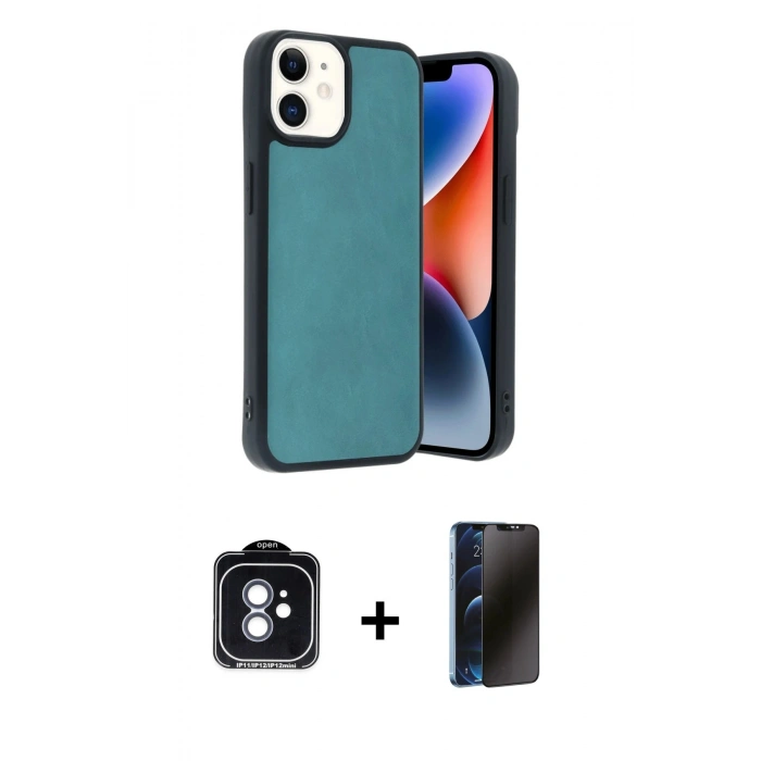 MARSİLYAN™- iPhone 11 Kılıf Kıvılcım Işık Serisi - Siyah 3D Antistatik Hayalet Cam Ekran Koruyucu + PVD Metal Kamera Lens - MI