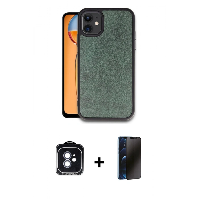 MARSİLYAN™- iPhone 11 Kılıf Kıvılcım Işık Serisi - Siyah 3D Antistatik Hayalet Cam Ekran Koruyucu + PVD Metal Kamera Lens - MI