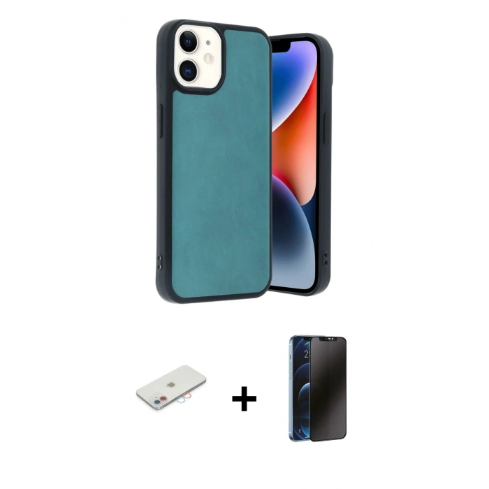 MARSİLYAN™- iPhone 11 Kılıf Kıvılcım Işık Serisi - Siyah 3D Antistatik Hayalet Cam Ekran Koruyucu + Renkli Kamera Lens Koruma Cam - PE