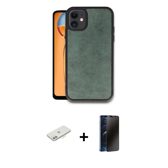 MARSİLYAN™- iPhone 11 Kılıf Kıvılcım Işık Serisi - Siyah 3D Antistatik Hayalet Cam Ekran Koruyucu + Renkli Kamera Lens Koruma Cam - PE