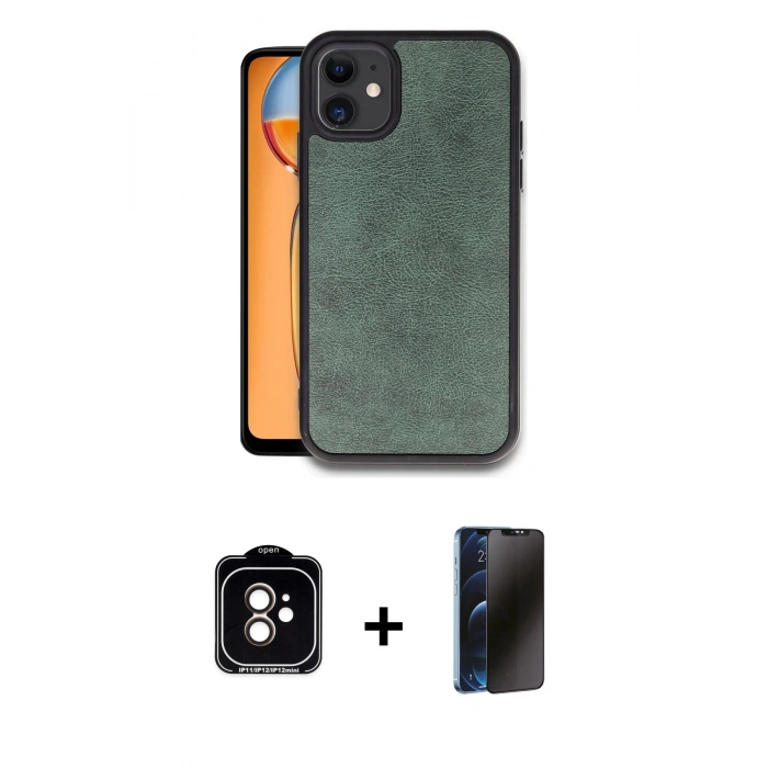 MARSİLYAN™- iPhone 11 Kılıf Kıvılcım Işık Serisi - Siyah 3D Antistatik Hayalet Cam Ekran Koruyucu + PVD Metal Kamera Lens - TU