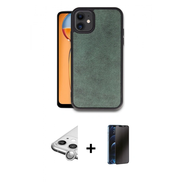 MARSİLYAN™- iPhone 11 Kılıf Kıvılcım Işık Serisi - Siyah 3D Antistatik Hayalet Cam Ekran Koruyucu + Raze Metal Kamera Lens - GS
