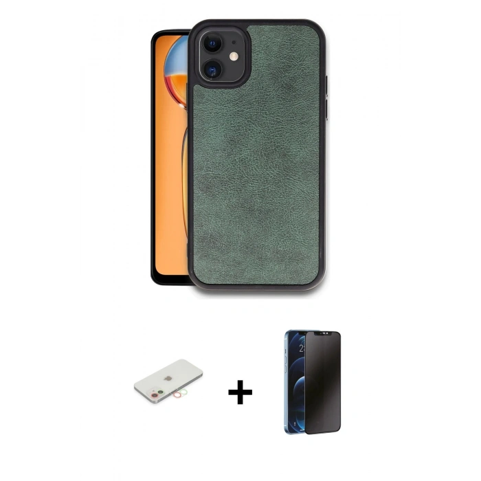 MARSİLYAN™- iPhone 11 Kılıf Kıvılcım Işık Serisi - Siyah 3D Antistatik Hayalet Cam Ekran Koruyucu + Renkli Kamera Lens Koruma Cam - YL