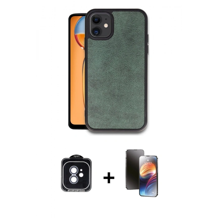 MARSİLYAN™- iPhone 11 Kılıf Kıvılcım Işık Serisi - Siyah 3D Antistatik Mat Seramik Nano Ekran Koruyucu + PVD Metal Kamera Lens - MI
