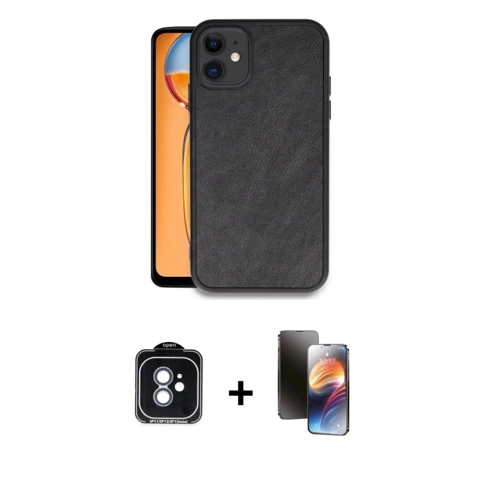 MARSİLYAN™- iPhone 11 Kılıf Kıvılcım Işık Serisi - Siyah 3D Antistatik Mat Seramik Nano Ekran Koruyucu + PVD Metal Kamera Lens - MI