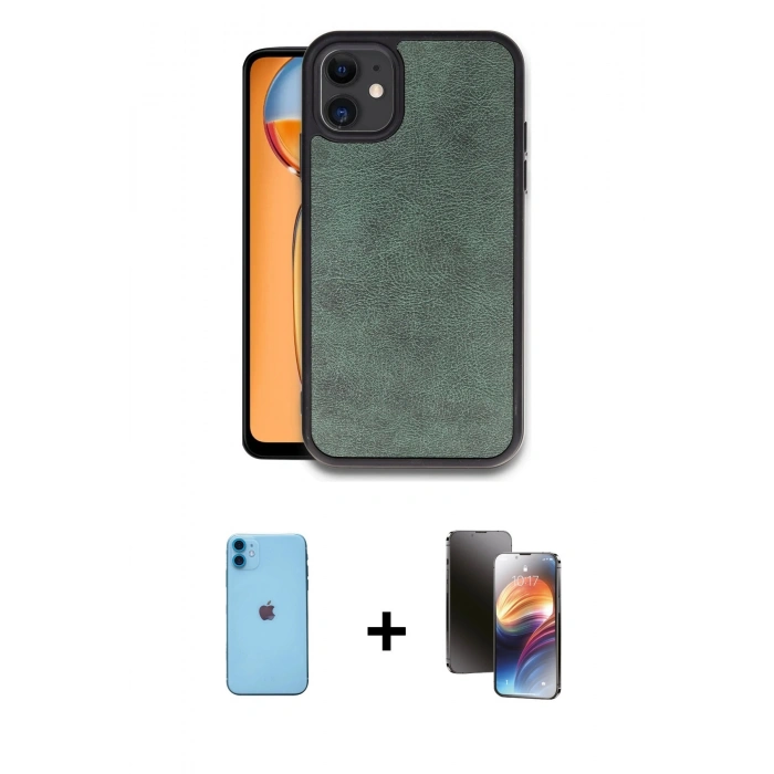 MARSİLYAN™- iPhone 11 Kılıf Kıvılcım Işık Serisi - Siyah 3D Antistatik Mat Seramik Nano Ekran Koruyucu + Neon Fosforlu Kamera Lens - MI