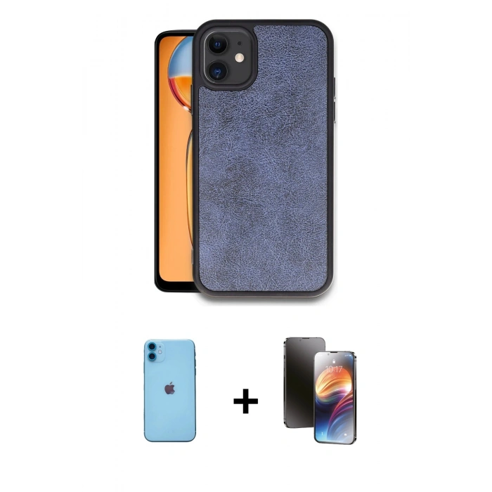 MARSİLYAN™- iPhone 11 Kılıf Kıvılcım Işık Serisi - Siyah 3D Antistatik Mat Seramik Nano Ekran Koruyucu + Neon Fosforlu Kamera Lens - MI