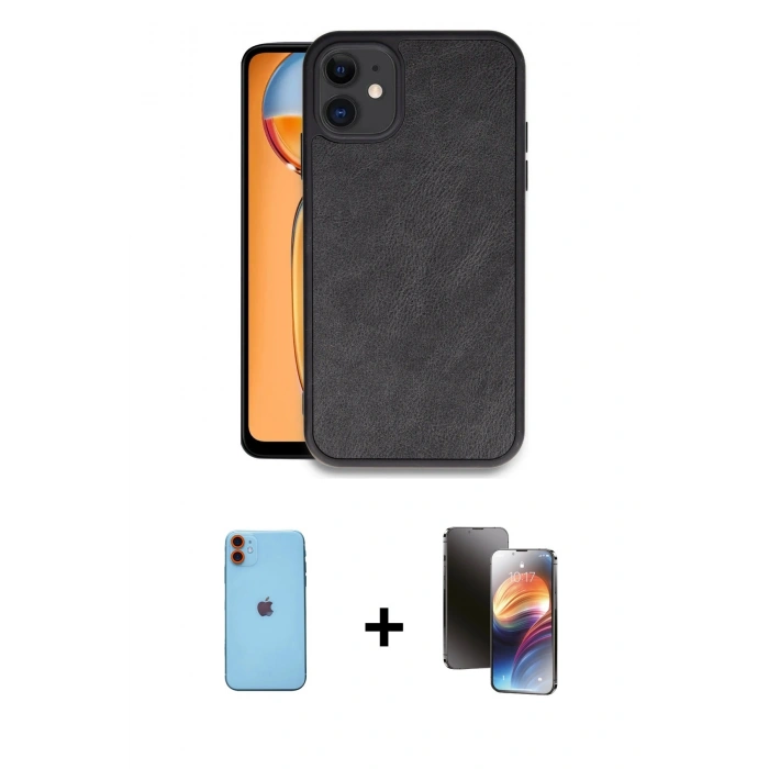 MARSİLYAN™- iPhone 11 Kılıf Kıvılcım Işık Serisi - Siyah 3D Antistatik Mat Seramik Nano Ekran Koruyucu + Neon Fosforlu Kamera Lens - TU