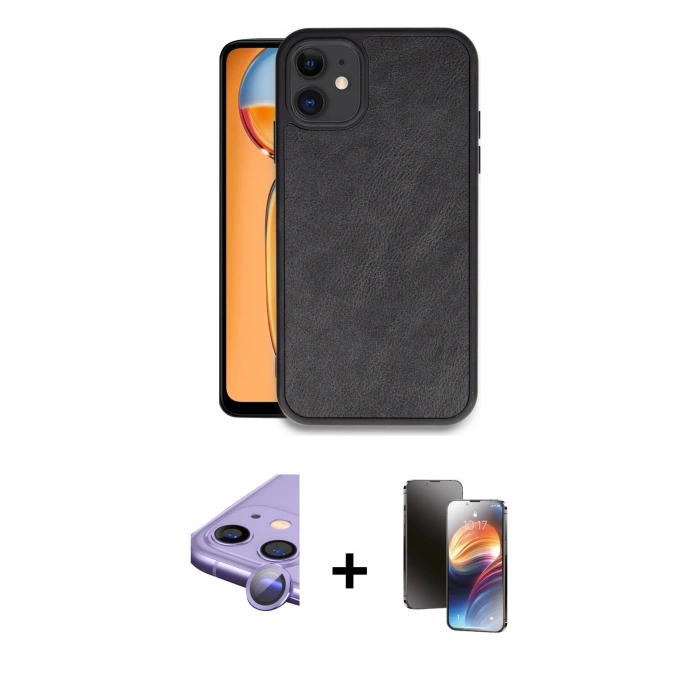 MARSİLYAN™- iPhone 11 Kılıf Kıvılcım Işık Serisi - Siyah 3D Antistatik Mat Seramik Nano Ekran Koruyucu + Raze Metal Kamera Lens - MR
