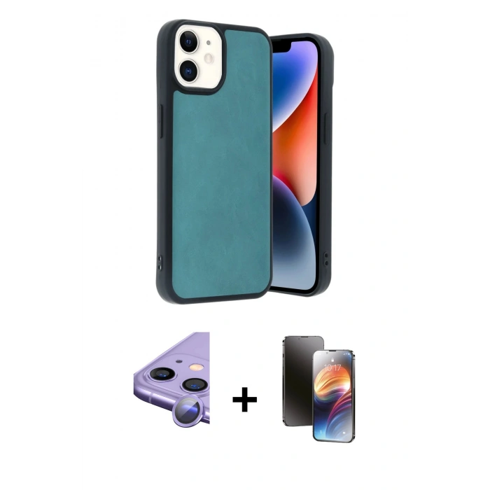 MARSİLYAN™- iPhone 11 Kılıf Kıvılcım Işık Serisi - Siyah 3D Antistatik Mat Seramik Nano Ekran Koruyucu + Raze Metal Kamera Lens - MR