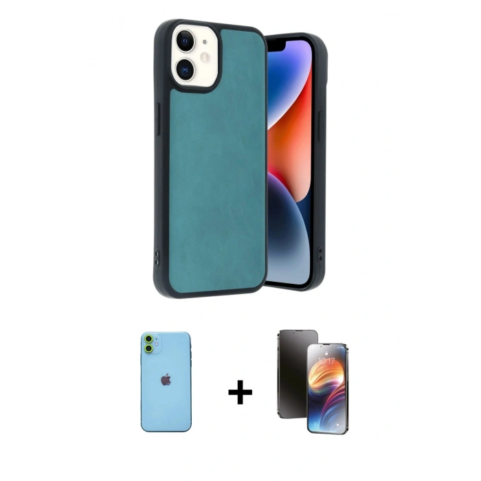 MARSİLYAN™- iPhone 11 Kılıf Kıvılcım Işık Serisi - Siyah 3D Antistatik Mat Seramik Nano Ekran Koruyucu + Neon Fosforlu Kamera Lens - YL