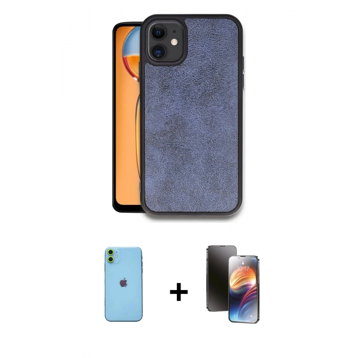 MARSİLYAN™- iPhone 11 Kılıf Kıvılcım Işık Serisi - Siyah 3D Antistatik Mat Seramik Nano Ekran Koruyucu + Neon Fosforlu Kamera Lens - YL