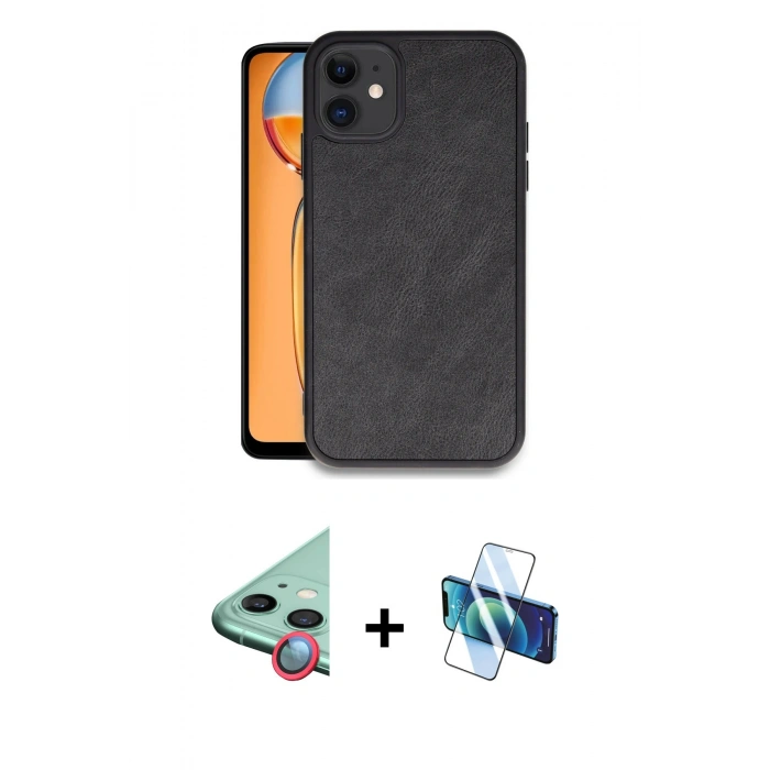 MARSİLYAN™- iPhone 11 Kılıf Kıvılcım Işık Serisi - Siyah 3D Antistatik Seramik Nano Ekran Koruyucu + Raze Metal Kamera Lens - KI